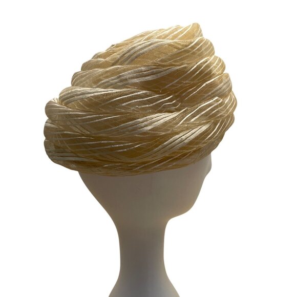 Vintage Gold Mesh Turban Hat Union Made In USA 1950s Style Elegant Womens Access - Picture 2 of 7